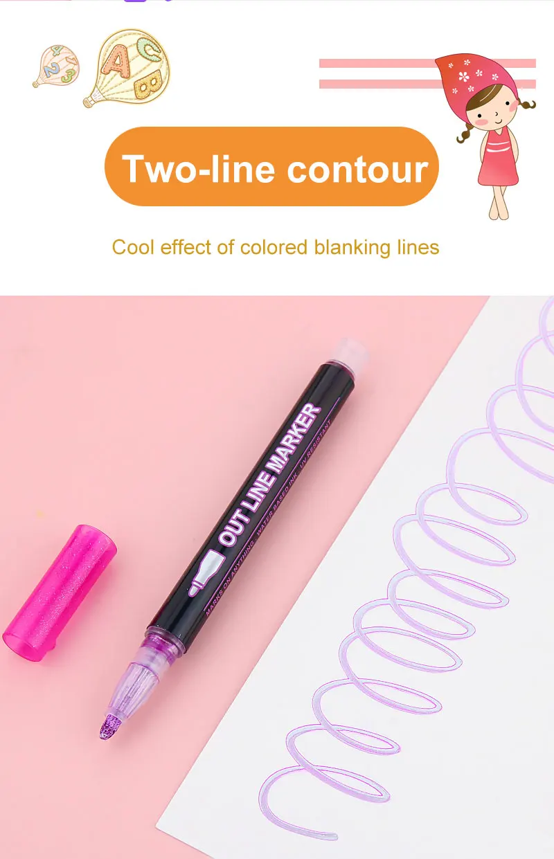 Good Quality Permanent Ink Marker Pens 24 Colors Outline Double Line