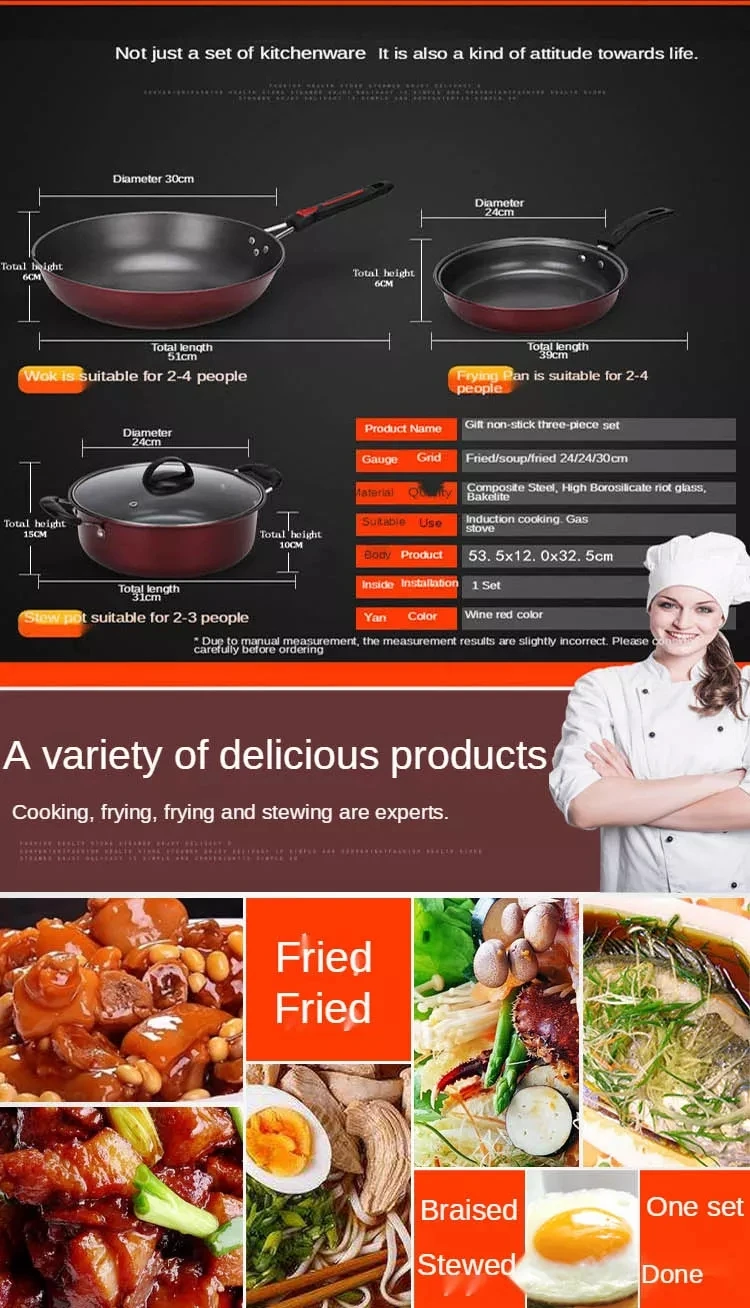 Hot Selling 3 Pieces Non Stick Frying Pans Induction Bottom Skillet