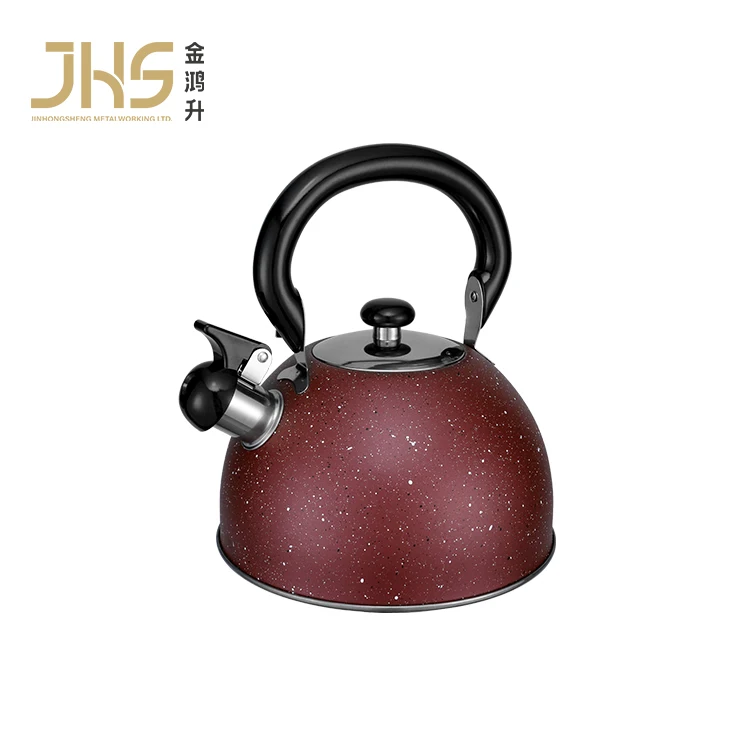 JHS OEM Red Color Coating With White Spot Stainless Steel Flat Bottom Kettle Coffee Tea Water Tea Pot Whistle Kettle
