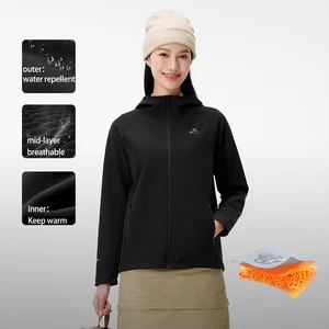 PELLIOT New Adjustable Hood Semi-elastic Cuffs Windproof Breathable Outdoor Hiking Women's Waisted Soft Shell Jacket
