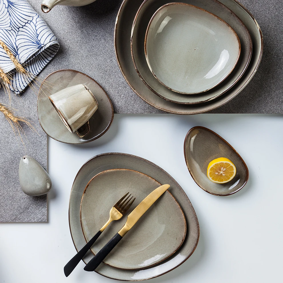 Japanese Style YAYU Irregular Porcelain Home Dinner Tableware Sets Glaze China Plates Bowls Set Ceramic Dinnerware