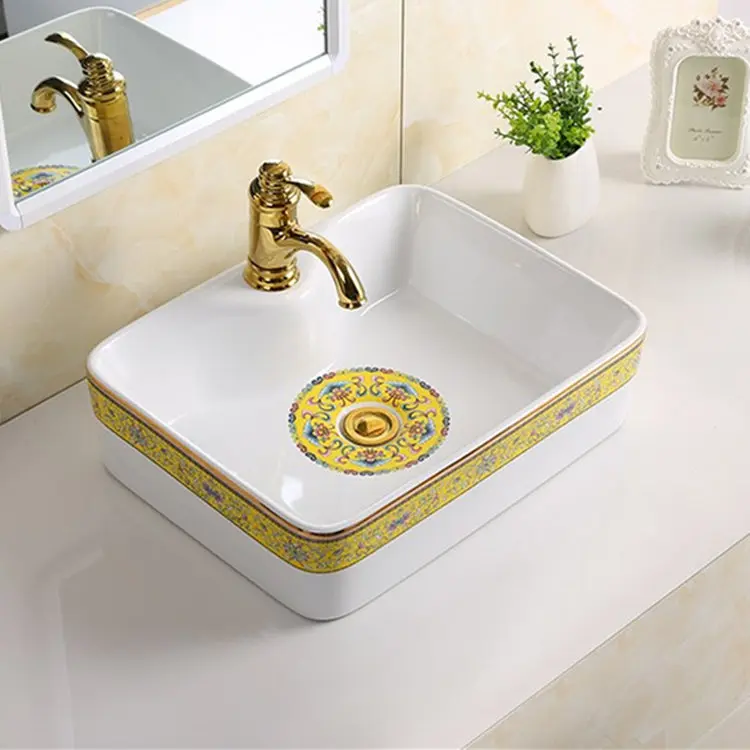 Bathroom Ceramic Top Rectangular Vanity Hand Wash Basin for Hotel Bathroom Sink