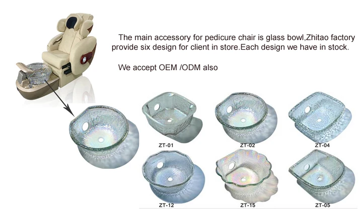 Crystal color glass bowl for sap nail salon pedicure chair