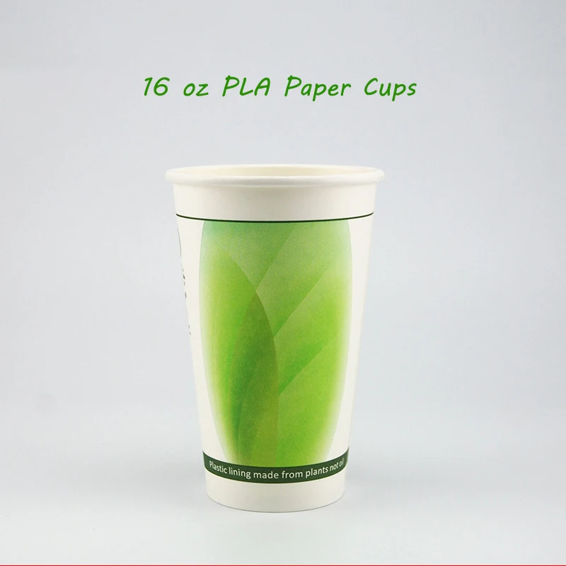 8oz 12oz 16oz  PLA Paper Cups Biodegradable  Coffee Cup Compostable paper glass with lid manufacture