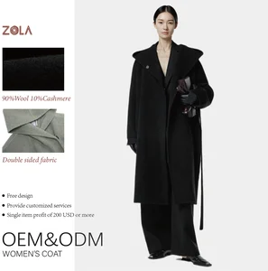 Different Colors Handmade Woolen Button Decoration Lady's Double-Sided Long Winter Cashmere Coat with Hooded and Belt