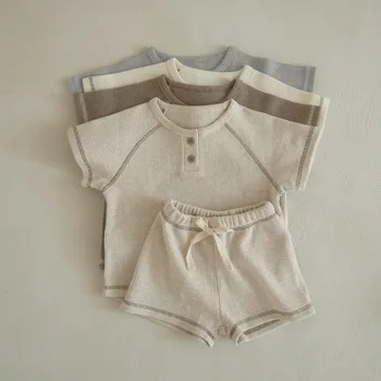 New Style Summer Infant Clothing Set for Boys Girls Baby Toddler Waffle Neck Casual Soft Two-Piece Set
