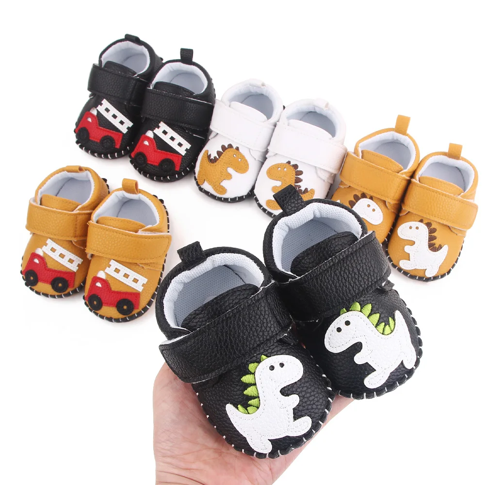 Spring and Autumn New PU Leather Hand Sewn Soft Soles Non-slip Baby Cartoon Walking Shoes