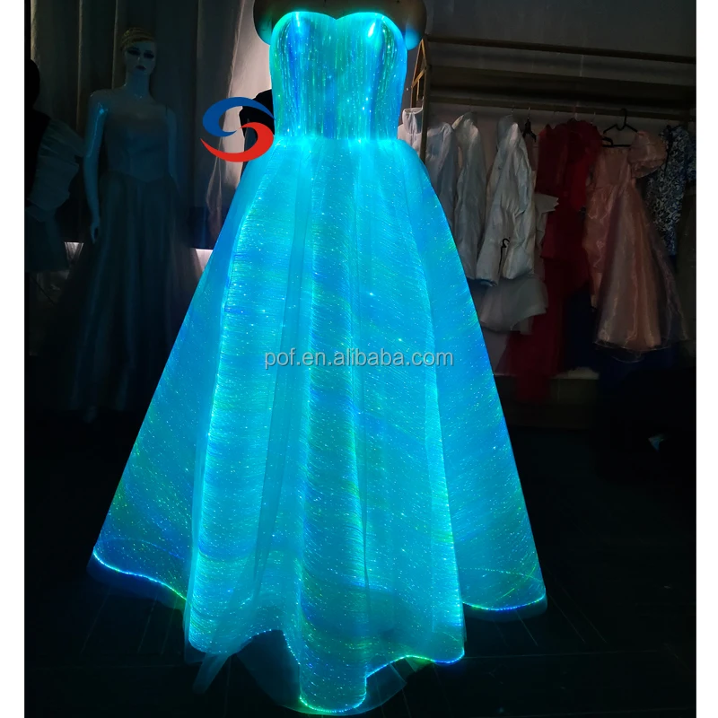 Fashion LED Light up Luminous Illuminated Festival Wear Formal Evening  Glitter Dress Fiber Optic Wedding Dresses Supplies