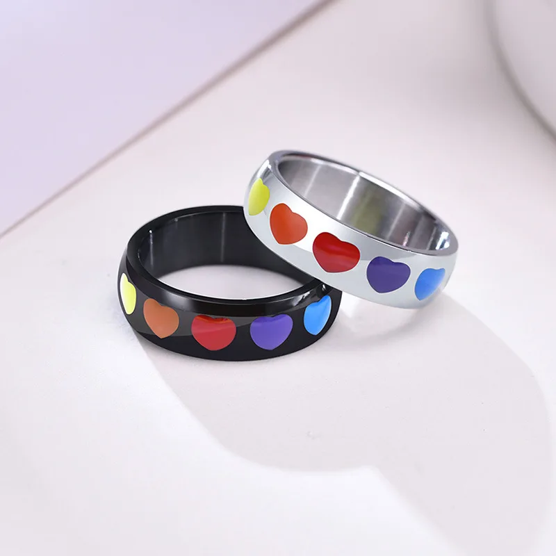 8mm Stainless Steel Enamel Rainbow Lgbt Pride Ring For Lesbian And Gay Lgbtq Pride Wedding 6617