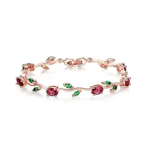 Yellow Gold-Plated Sterling Silver Diamond Accent Gemstone Tennis Bracelet Diamond Bangle Bracelet