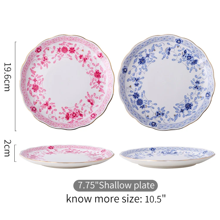 FENN factory wholesale blue and white retro porcelain tableware luxury western restaurant ceramic dinner plates sets dinnerware