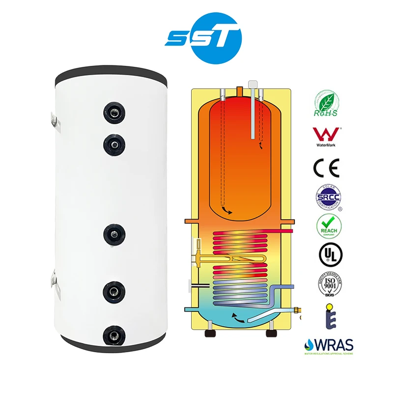 SST: Tanque de Armazenamento Comercial para Bomba de Calor, em Aço Inoxidável 304, personalizado na fábrica, com capacidades de 300 L, 400 L e 500 L