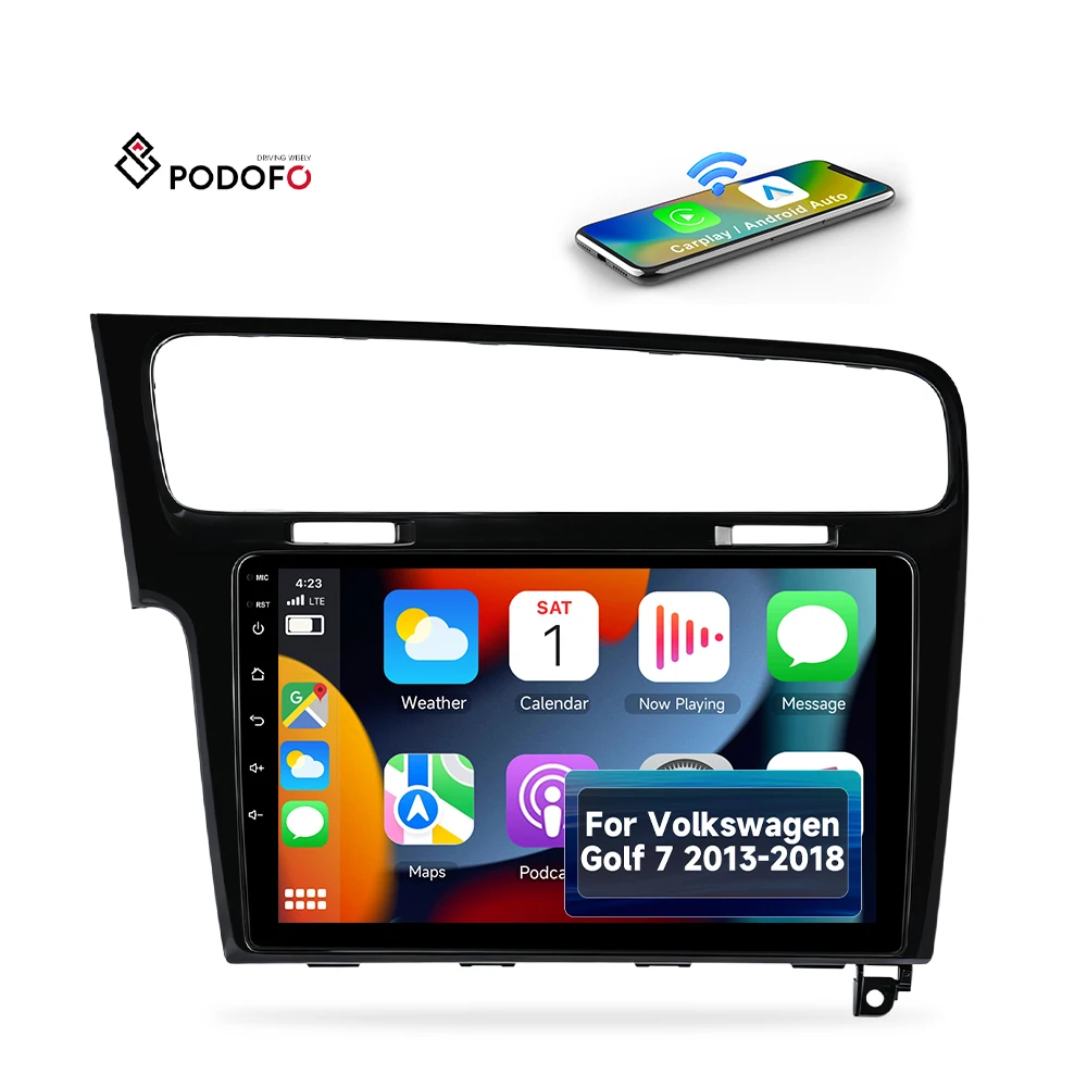Podofo đầu phát âm thanh ô tô Android, màn hình 10 inch, RAM 4 GB + bộ nhớ trong 64 GB, dành cho Volkswagen Golf 7 (2013–2018), hỗ trợ CarPlay không dây / Android Auto, sản xuất theo yêu cầu ODM/OEM, nhà sản xuất A8502A3755/A8502