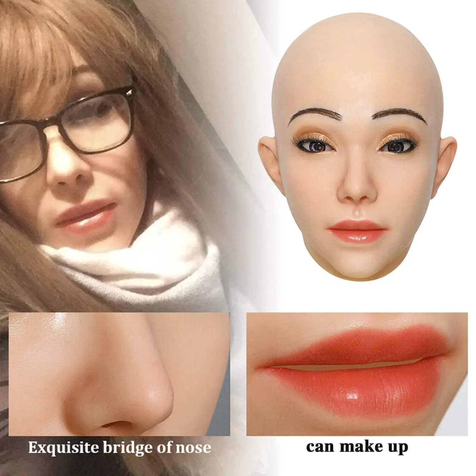 Realistic Female Mask for Beautiful Girl Cosplay Drag Queen Crossdresser Breast Form Real Human Silicone Makeup Mask for Party