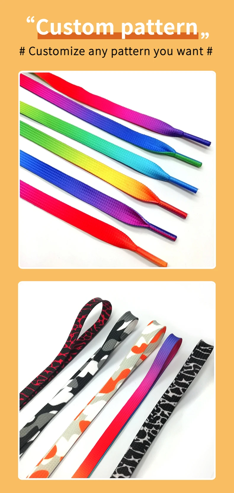 Custom various kinds colors fashion logo shoe laces customized wide polyester flat shoelaces