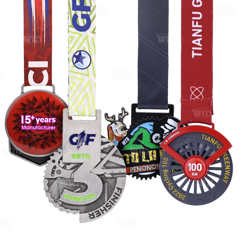 Medalha Personalizada de Alta Qualidade para Esportes de Bicicleta com Fitas, Crie Sua Própria Medalha de Ciclismo, Medalha em Liga Metálica com Esmalte