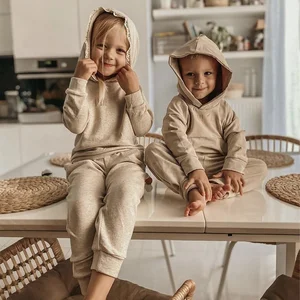 OEM ODM Boutique Casual Hoodie Set Kids Fashion Blank Baby Clothes Winter Easter Outfits Toddler Knit Solid