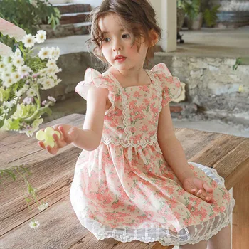 2024 Summer South Korea children's clothing girls Children girls dignified flowers backless dress