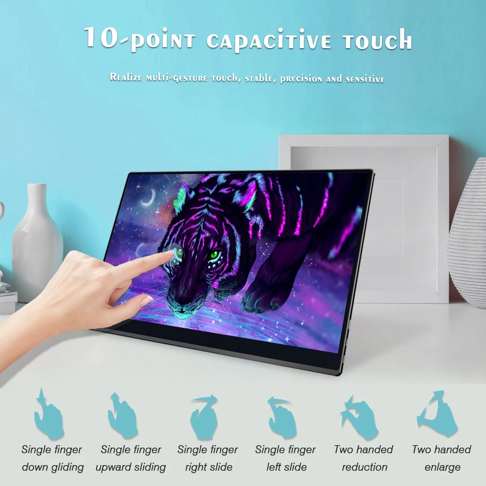 New arrival 16 1080p 5G wifi built in battery lcd display portable touch screen monitor interactive with Type C and mini HD port