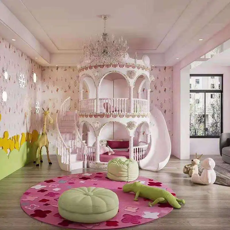 Beautiful Lovely Pink Castle Bed Girls Furniture Solid Wood
