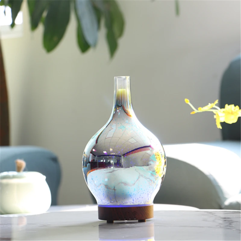 Ultrasonic Essential Oil Diffuser Aromatherapy Diffusers 3D Fireworks Glass Vase Cover Aroma Oils Diffuser  with Colorful Light