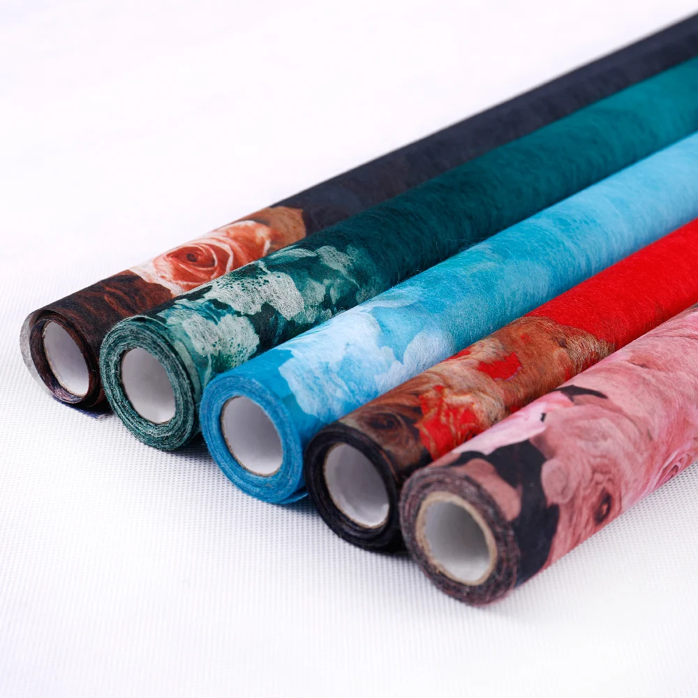 Ready to ship unique long fiber non woven with rose printing for  bouquet wrapping manufacturer