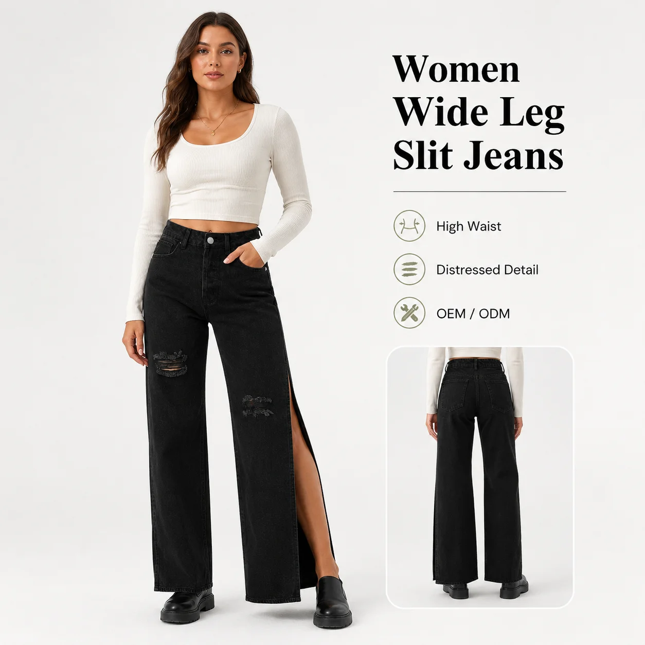 Women's High-End Euro-American Stretch Slim Cut Jeans Casual Mid Waist Solid Color Denim Trousers Straight Style