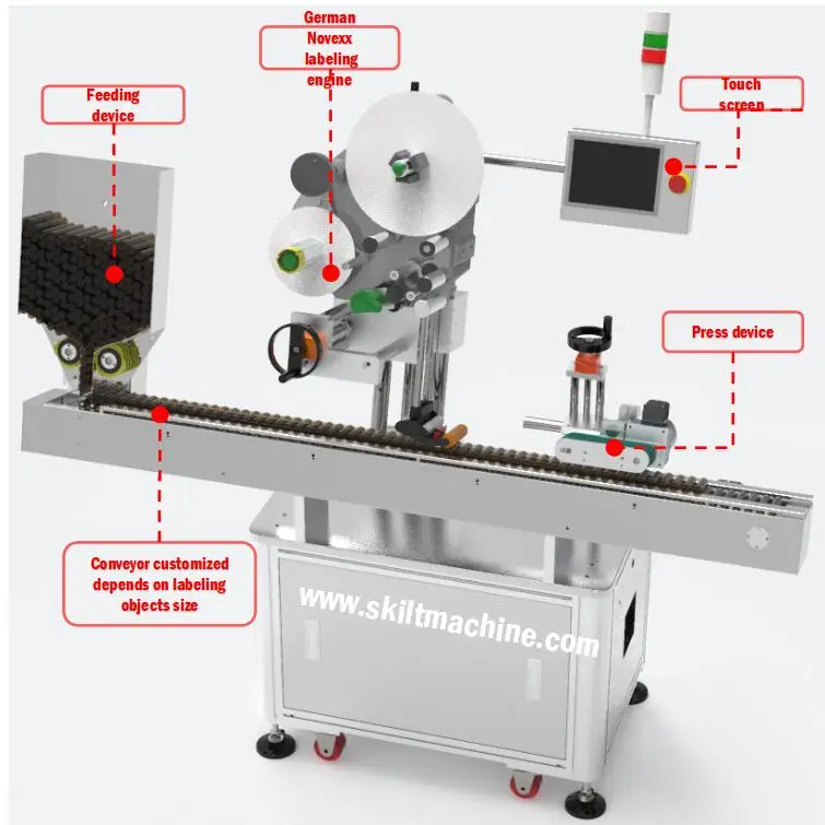 SKILT 1998 Manufacturer Automatic Tube Labeling Machine Metal & Glass Tube Label Applicator with Feeder Printer