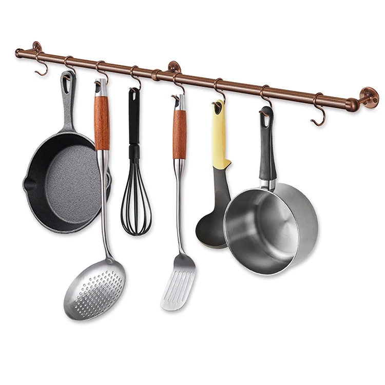 Wall Mounted Rail Rod Industrial Storage Kitchen Sliding S Hook Pot And