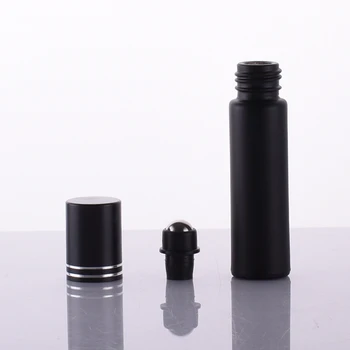 10ml Empty roll on bottle matte roller tube cosmetics package, black glass roller bottle with metal ball