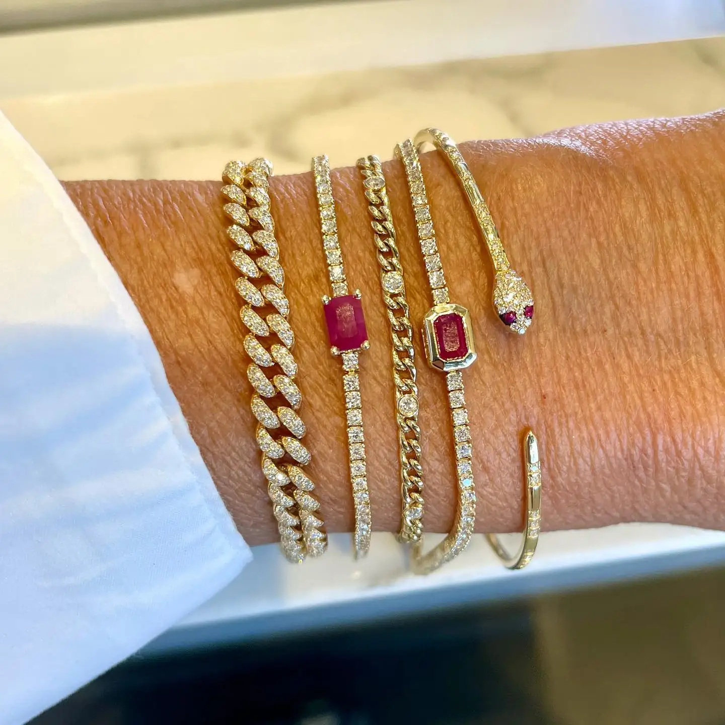 Gold Plated Inlay Zircon Open Adjusted Size Wrap Snake Bangle Bracelet for Women