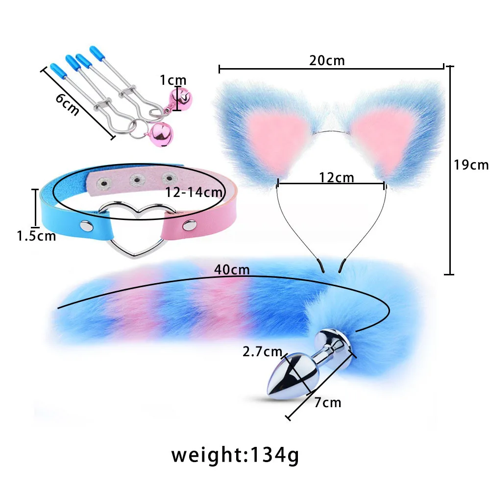 Metal Butt Plug 4 In 1 Fur Set Skin Friendly Smooth Touch Anal Plug Fox Tail Breast Clip Hairpin Couple Cosplay Multi-color_voghion.com