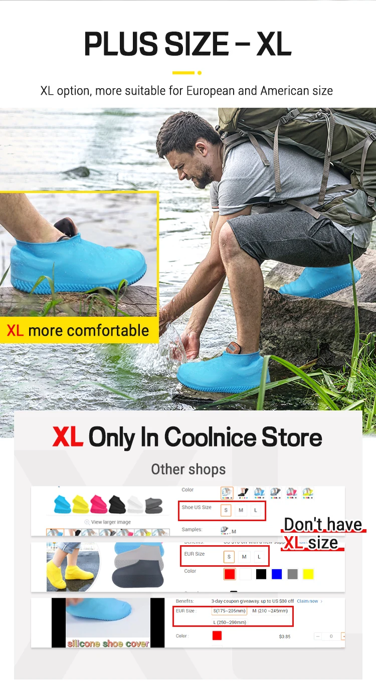 Amazon Top Sell Silicone Rain Shoes Cover Water Resistant Rain