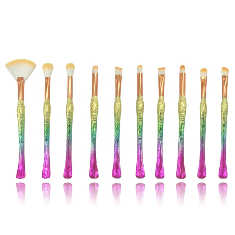 10pcs Mermaid Nose Shadow Powder Face Makeup Brush Rainbow Gradient Lark Eyelash Eyeshadow Smudge Br