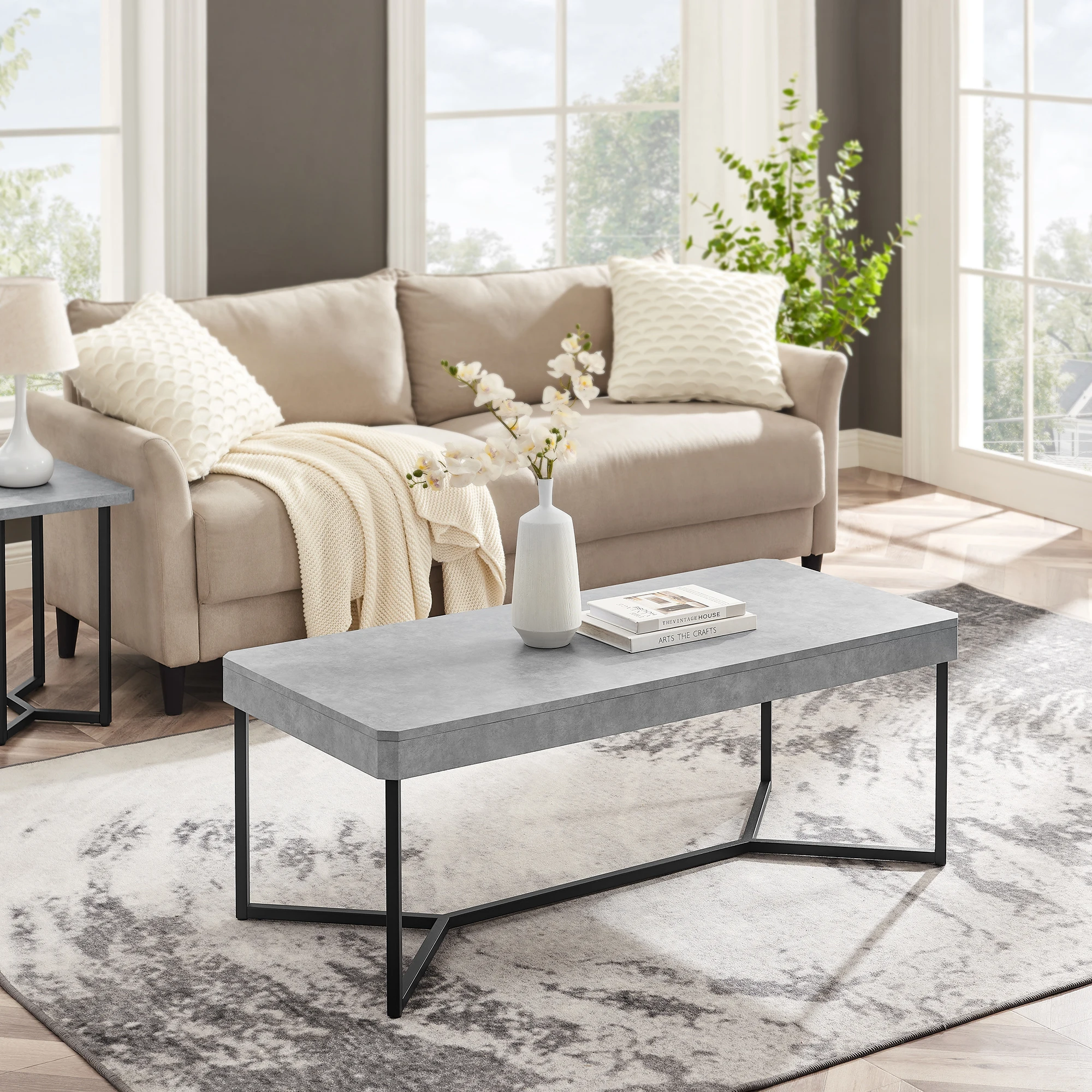 VASAGLE Simple 120cm Gray Coffee Table Living Room Household Basalt Coffee Table