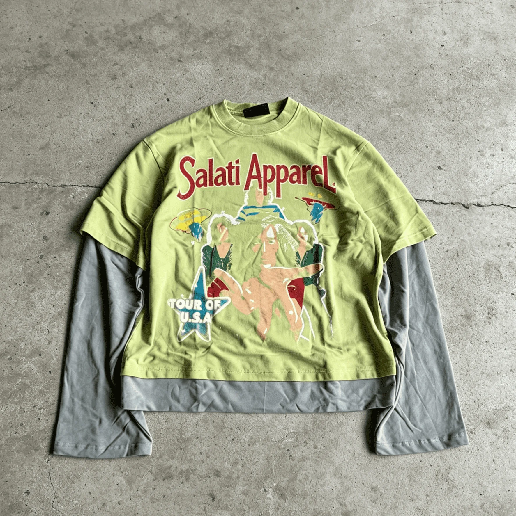Custom Screen Print Long Sleeve Tee Double Layer Distressed Shirt Layered Long Sleeve T Shirt for Men gallery 5