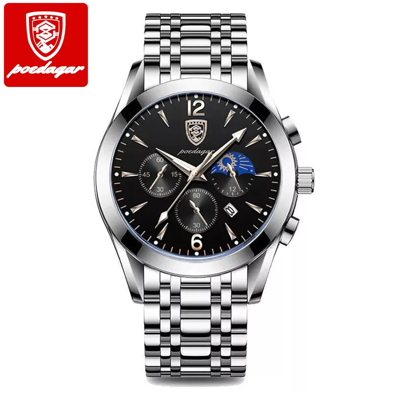 POEDAGAR 8298 Men Watches New Fashion Stainless Steel Date Waterproof Luminous Top Brand aperçu 7