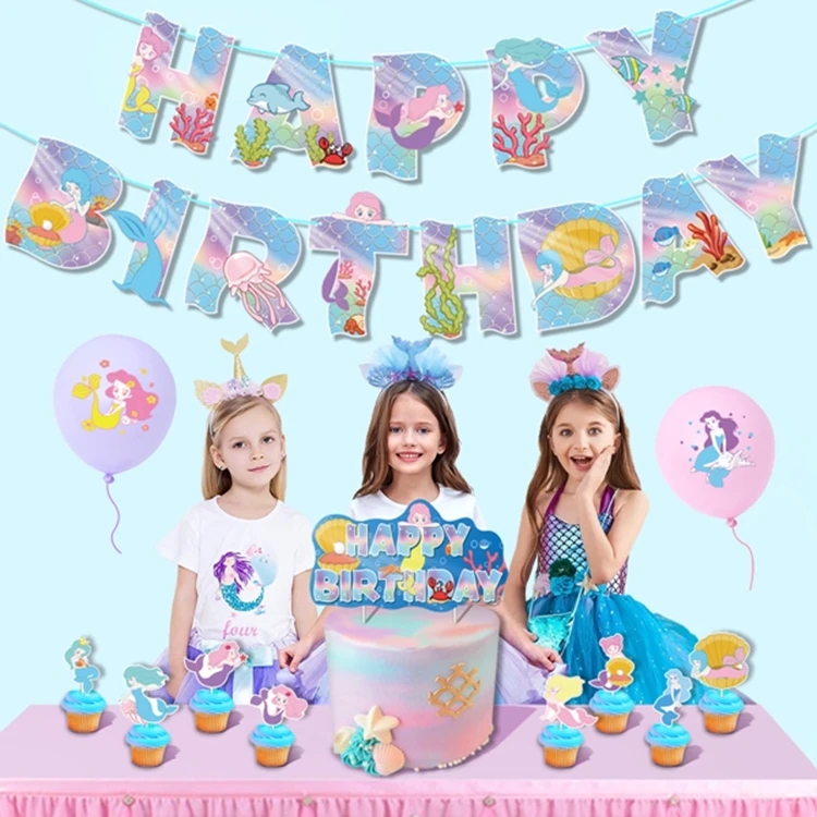 Norinoya Striscione di buon compleanno a forma di sirena, bandierine di compleanno, decorazioni per feste di compleanno, perfetto per interni ed esterni per feste per bambini