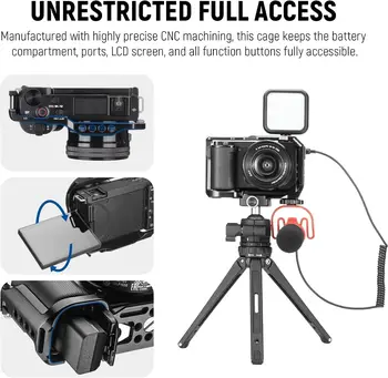 NEEWER ZV-E10 Camera Cage Compatible with Sony ZV-E10, Aluminum Video Shooting Cage Rig with Arca Type QR Plate, 1/4" Threads detail image