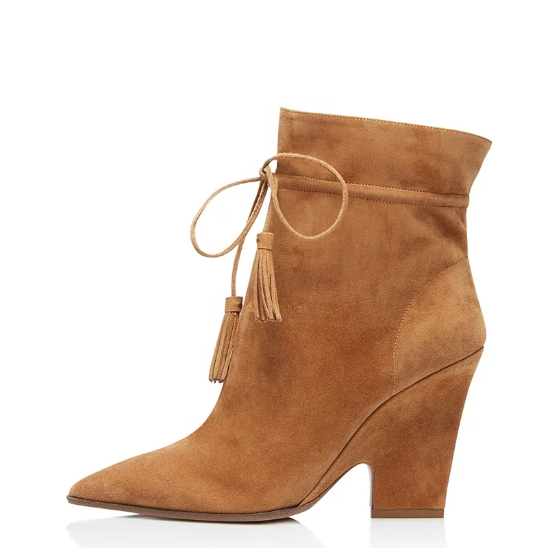 pointed tan booties