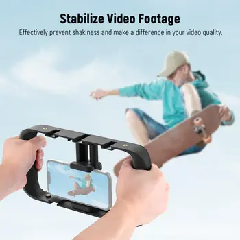NEEWER Smartphone Video Rig Phone Video Stabilizer Grip Vlogging Cage with Cold Shoe Tripod Mount detail image