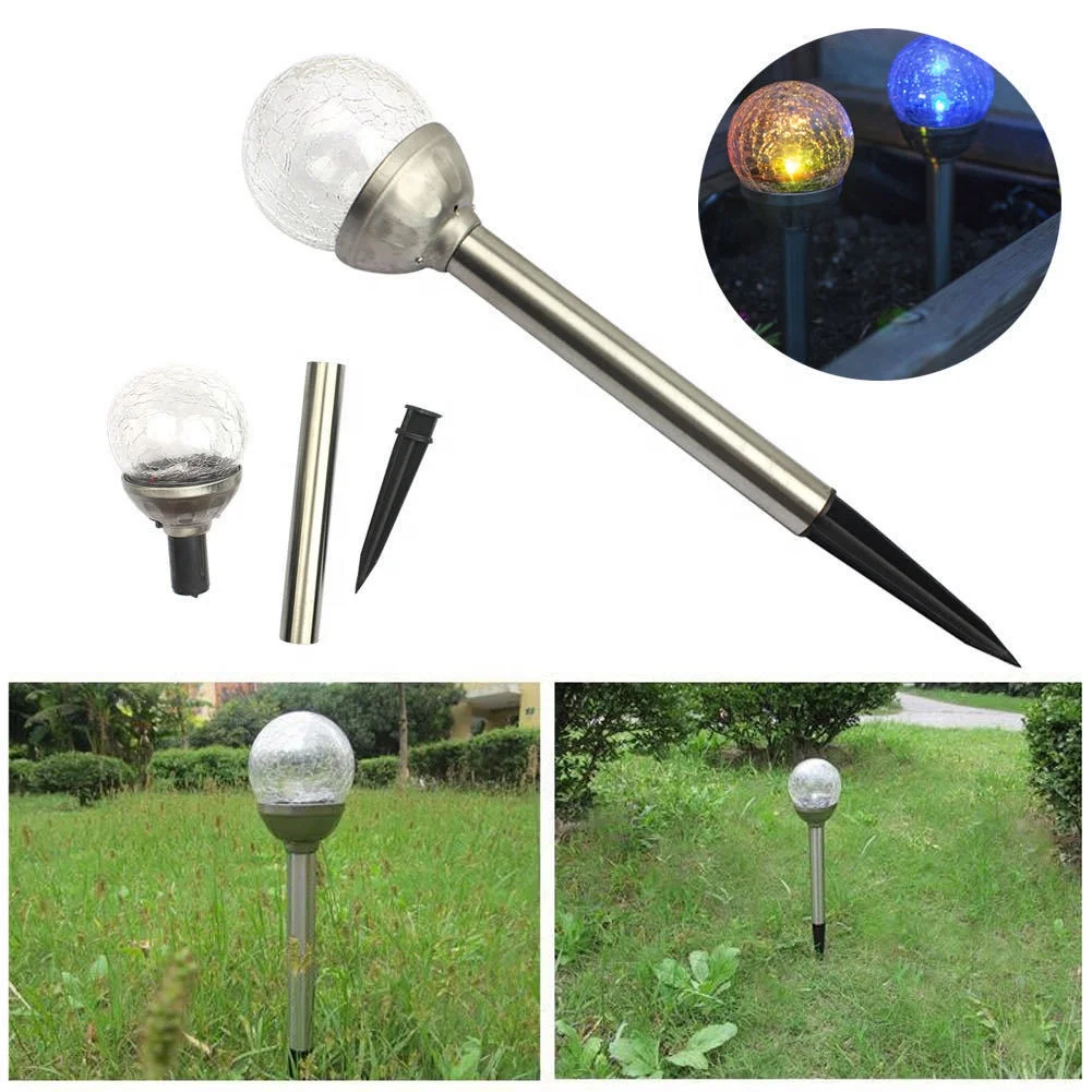 Solar Power Color Changing LED Glass Crystal Crackle Ball Lights for Outdoor Garden Path