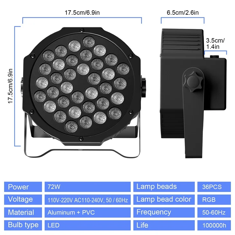 éclairage Scène Dj 72w Projecteur LED Par 72W RGB - 36 LED - Télécommande - Effets Son & Lumière éclairage Scène Télécommande