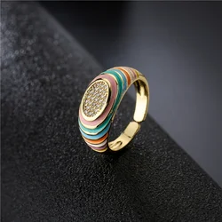 Y2k Candy Color Dripping Oil Jewelry Simple Enamel Gold Plated Index Finger Rings New Design Diamond Zircon Open Adjustable Ring
