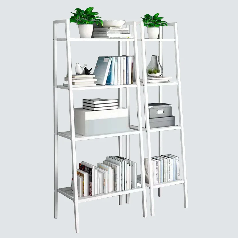 Decorative Metal Wall Shelf Ladder Design 4 Tier Storage Display Shelf For Indoor Book Flower
