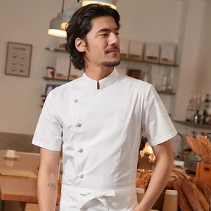 IBang Men's High-End Summer Short-Sleeved Chef Uniforms Polyester/Cotton Blend Custom Logo In-Stock for Restaurant & Bar Use