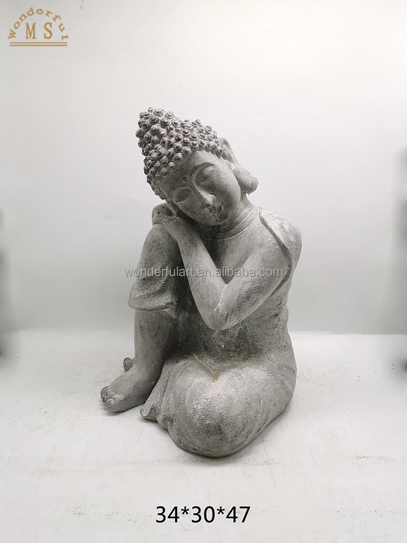 Polystone sitting buddha figurine resin religious sleeping sculpture life size for garden decoration outdoor