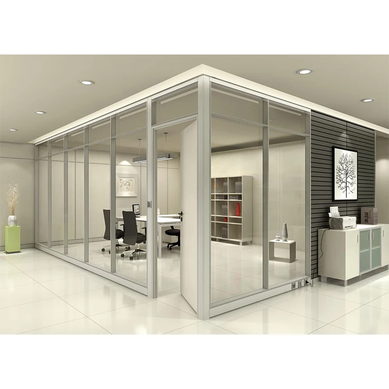 Modern Design Tempered Glass Partition Aluminum Frame Soundproof Single Double for Office Conference Room Indoor School Villa