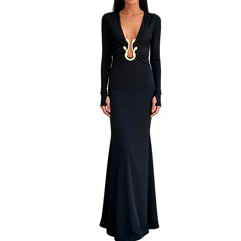 dresses with gold hardware Hema Embossed Gold Jacquard Goddess Gown with Iris Drape