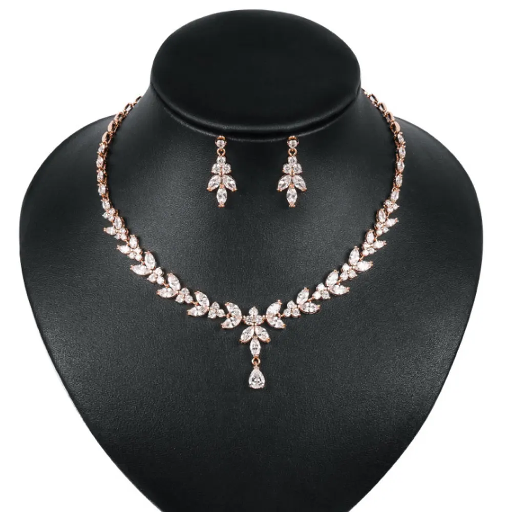 rose gold jewelry with wedding dress Buy Modern Rose Gold Wedding Jewelry Set for Brides| Earrings,Necklace –  PoetryDesigns